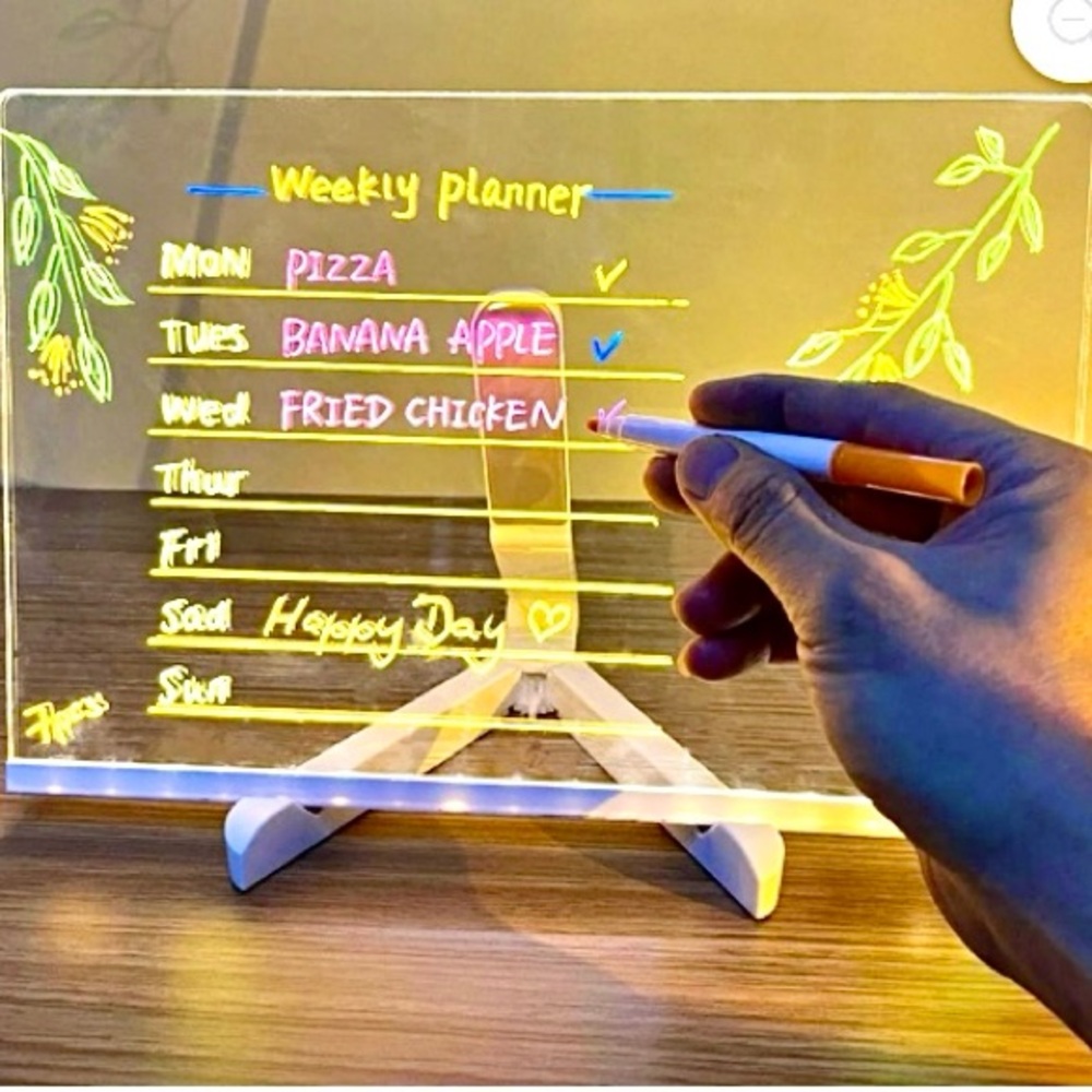 Glowing Acrylic LED Dry Erase Board with Stand 7 Color Markers USB Powered New